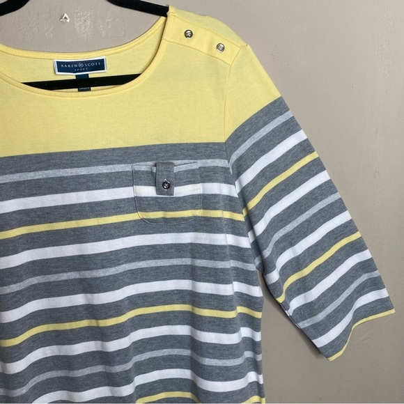 Karen Scott Sport Women’s 3/4 Sleeve Top Yellow Gray Stripes Size 1X - Picture 5 of 16